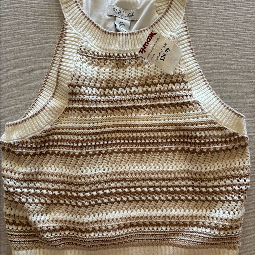 Rachel Zoe Women's Striped Knit Sweater - Cream and Brown
